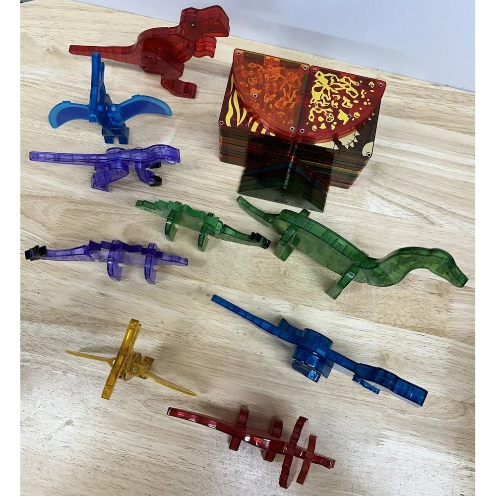 MAGNA TILES Dino World 40+ Pieces Total Magnetic Tile Lot, 9 Dinosaurs